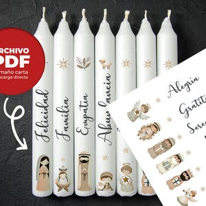 Plantilla PDF velas - Pegatinas para velas - Diseño para impresión velas Nacimiento- Diseño Velas Deseos Navideños - Pegatinas velas Navidad
