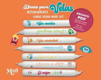 Modello PDF per candele, candele Inside Out PDF, design di stampa per candele Inside Out, design per candele Inside Out Wish, candele Inside Out