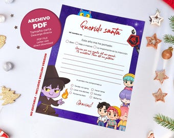 Lettera a Babbo Natale Saja Boys, Lettera a Babbo Natale Kpop Demon Hunters Saja Boys da stampare, Lettera da Babbo Natale + Diploma di Babbo Natale da stampare/Inglese e spagnolo