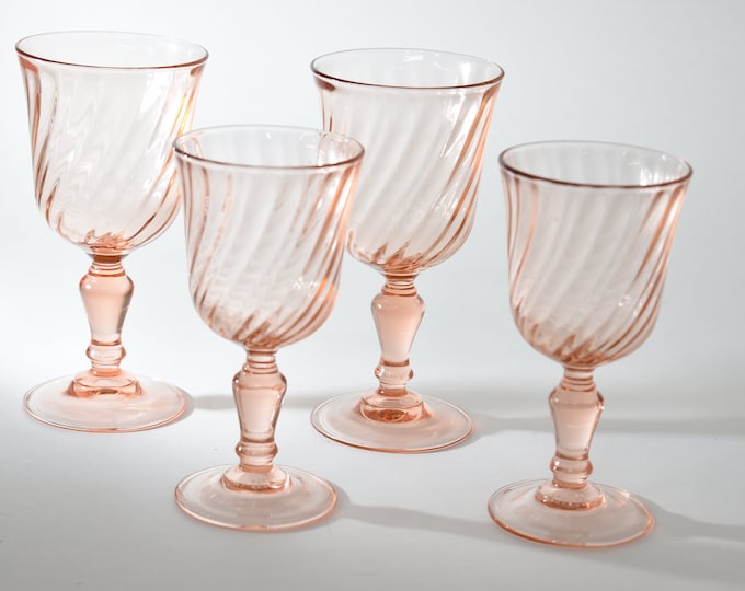 Pink Wine Glasses, French Pink Glass Goblets,4 Blush Cocktail Glasses 2 Sizes,pink Barware