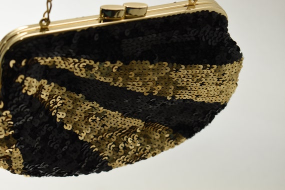 Vintage La Reagle Black + Gold  Sequin Evening Ba… - image 7