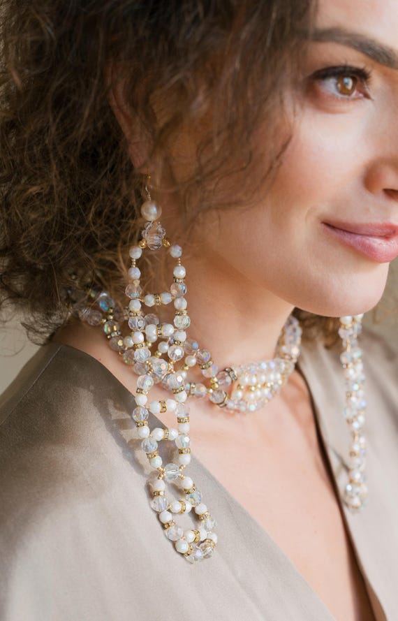 Crystal  + Pearl Loop Earrings - image 2