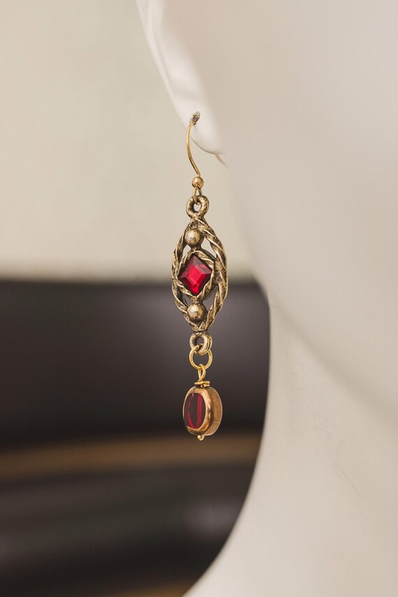 African Brass Gold Red Star Drop Dangle Earrings main image 0