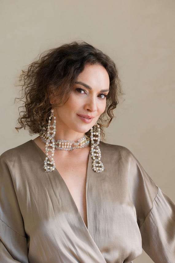 Crystal  + Pearl Loop Earrings - image 7