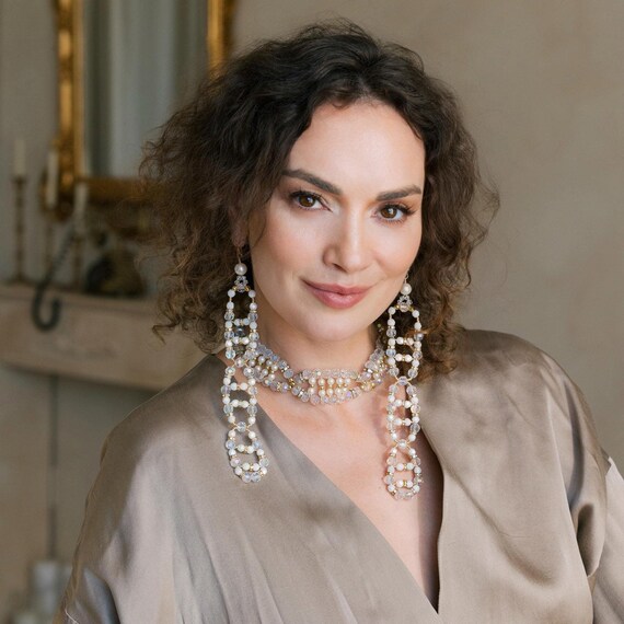 Crystal  + Pearl Loop Earrings - image 1