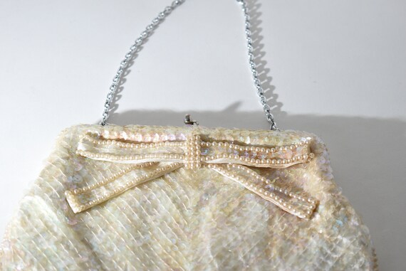 Cream Sequin + Pearl Purse with Bow, Fancy Evenin… - image 7