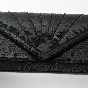 Vintage La Regale Black Beaded Sequin Bag, Envelope Black Evening Purse,  Vintage Clutches Wedding Party Shoulder Bag, Black Wedding Purse