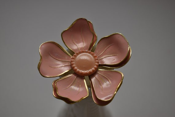 Pink Flower Pin, Mid Century Flower Brooch, 1960's