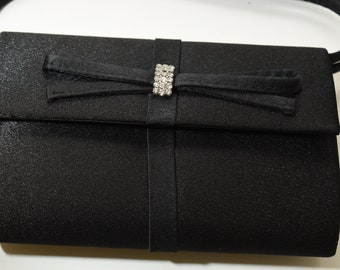 Gunne Saxe Rhinestone Bow Black Purse, Black Party Clutch, Special Occasion Bag, Bags with Bows, Rhinestone Purse, Vintage Clutch Black