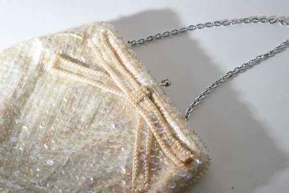 Cream Sequin + Pearl Purse with Bow, Fancy Evenin… - image 6