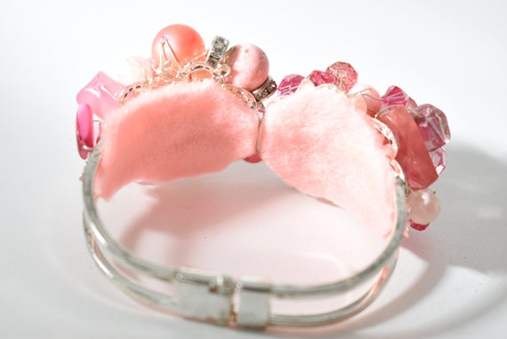 Pink Silver Filigree  Clamper Bracelet, Vintage H… - image 5