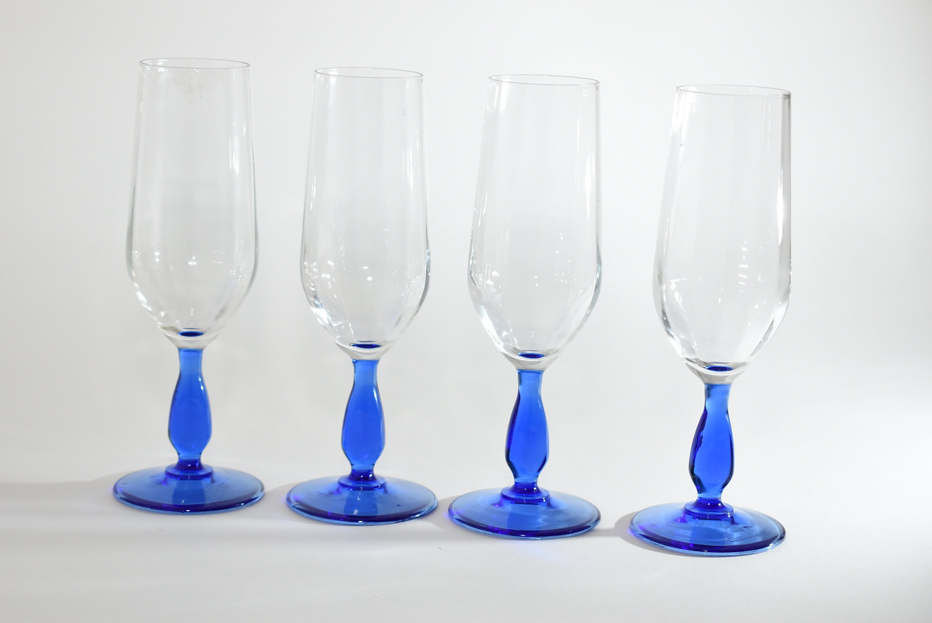 Blue Champagne Flutes Set of 4 Glasses Vintage Blue Etsy