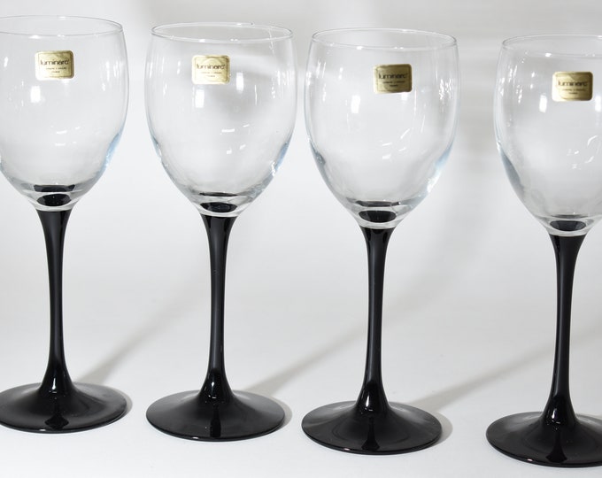 4 Vintage Black Stem Wine Glassesfrench Glassblack Etsy