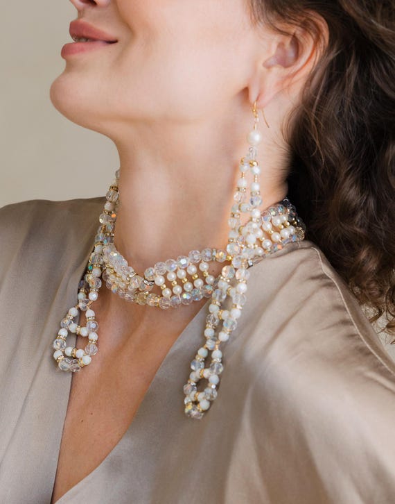 Crystal  + Pearl Loop Earrings - image 6