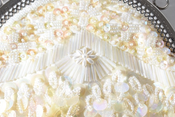 Cream Sequin Purse, Fancy Evening Wedding Bag, Vi… - image 5