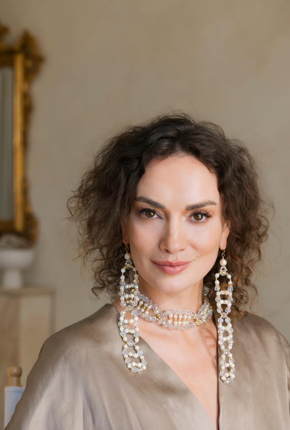 Crystal  + Pearl Loop Earrings - image 5