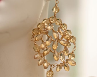 Gold Crystal Bead Chandelier Earrings
