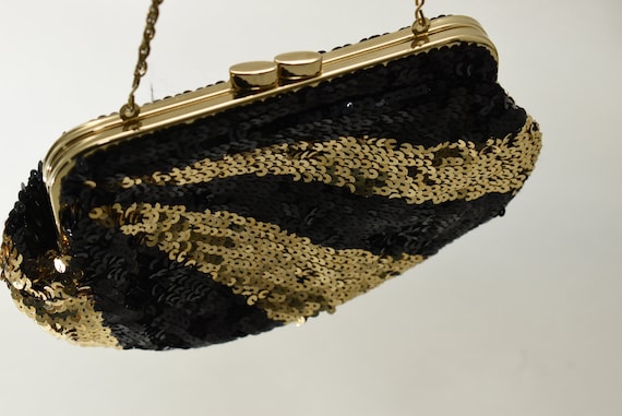 Vintage La Reagle Black + Gold  Sequin Evening Ba… - image 6