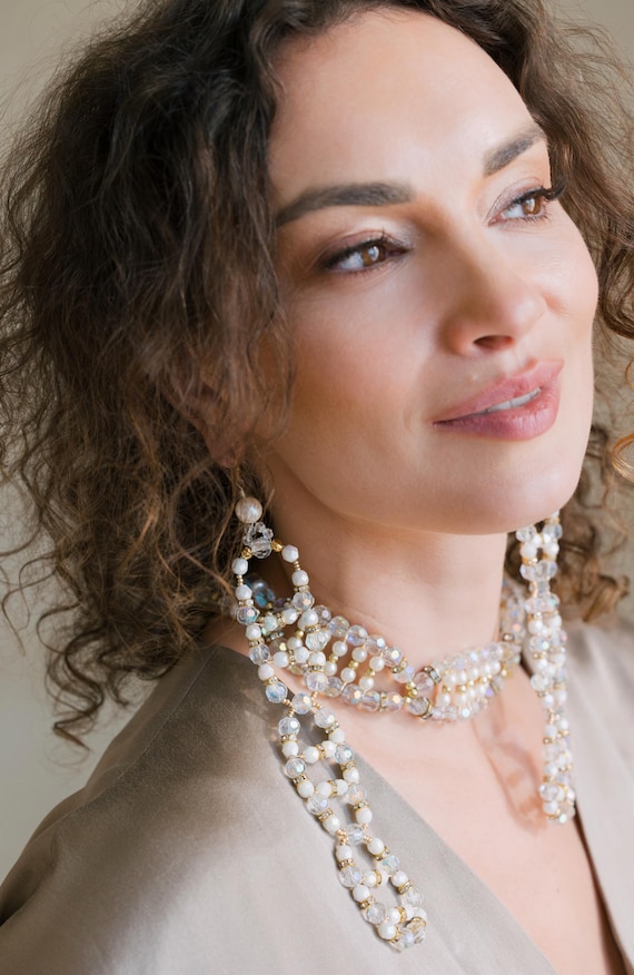 Crystal  + Pearl Loop Earrings - image 4