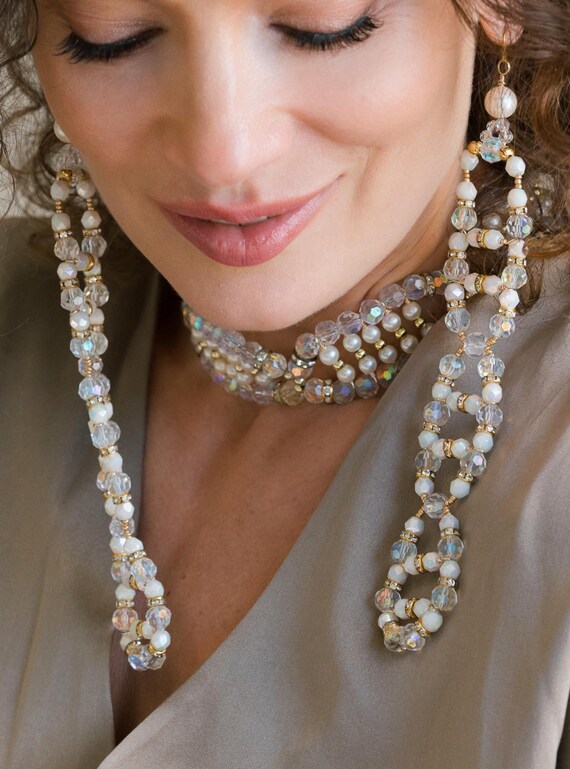 Crystal  + Pearl Loop Earrings - image 3