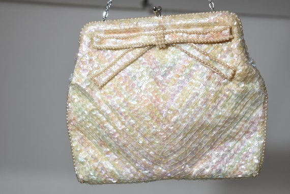 Cream Sequin + Pearl Purse with Bow, Fancy Evenin… - image 2