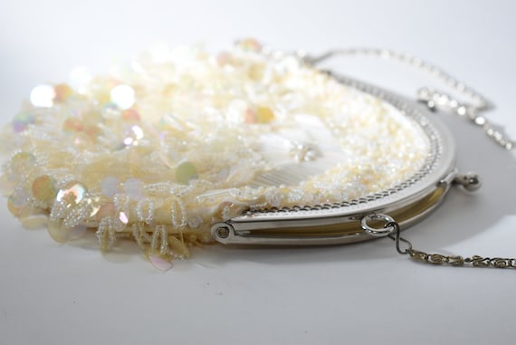 Cream Sequin Purse, Fancy Evening Wedding Bag, Vi… - image 10