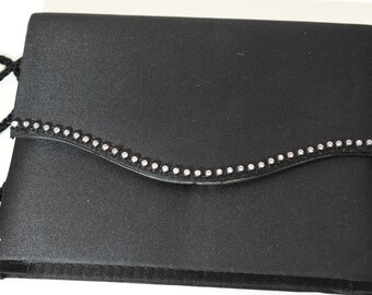 Vintage Black Shoulder Bag, Minimalist Eventing Handbags Rhinestone Detailing, Black Bags Wedding Party Bag Clutch Purse