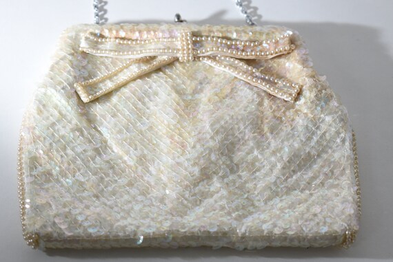 Cream Sequin + Pearl Purse with Bow, Fancy Evenin… - image 3