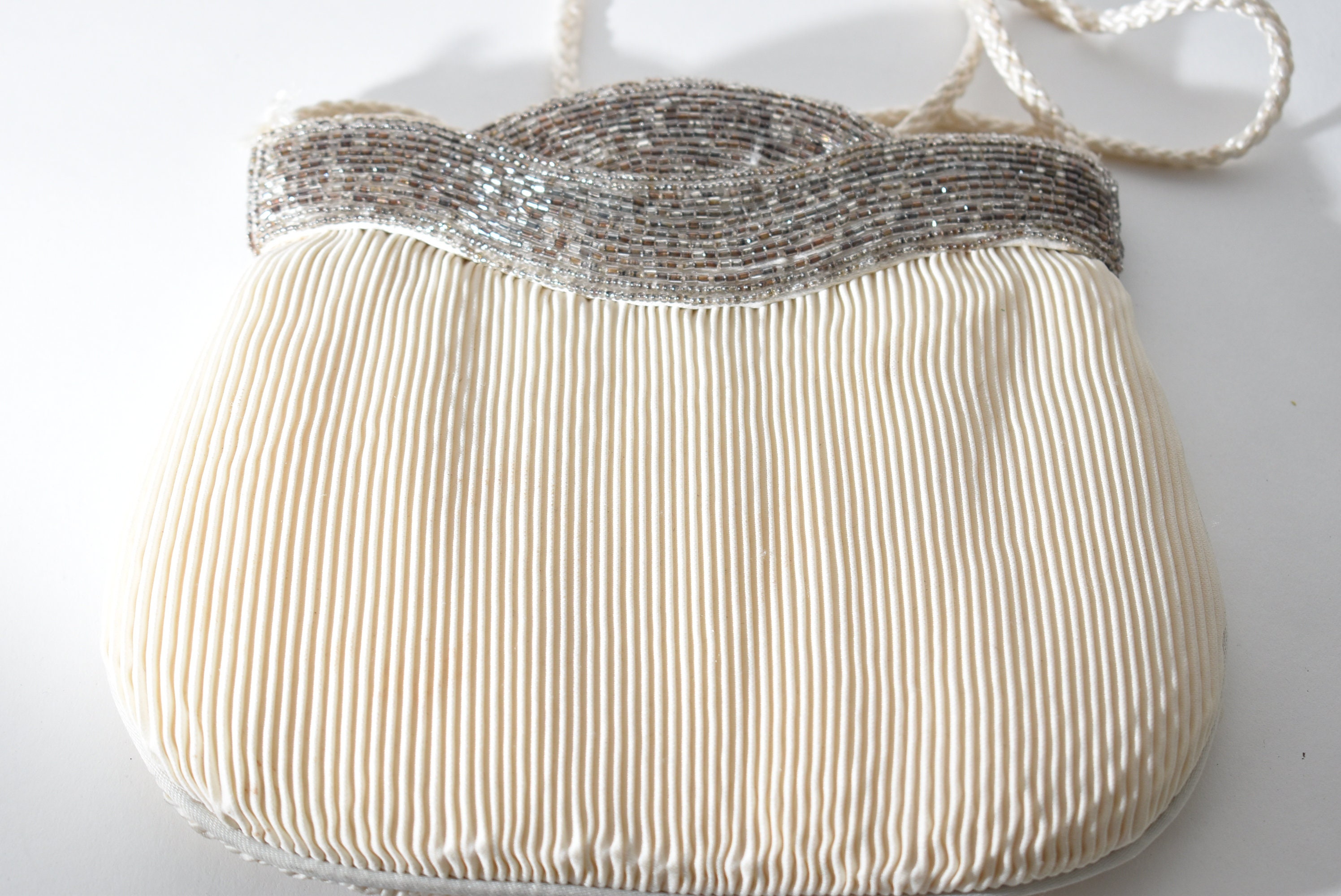 Cream Vintage Bead Purse Beaded Clutch Eventing Handbags -  UK