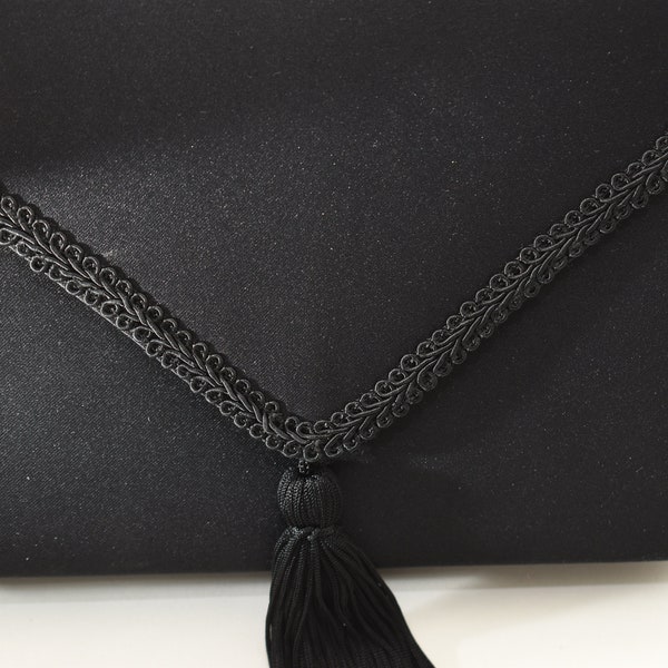 Vintage Vanessa Black Clutch Tassel, Envelope Clutch Evening Handbags, Decorative Black Wedding Purses, Simple Black Bag, Black Party Clutch