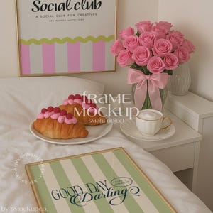 Two Frame Mockup I Pink Interior Frame Mockup I Poster Mockup Smart Object | Multiple Frame Mockup | High Quality Wall Art Template