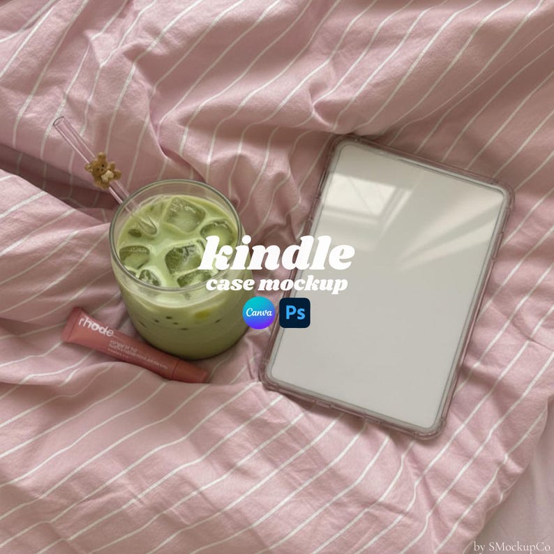 Editable Kindle Case Mockup | E-Reader Sticker Template (PSD/JPEG) image 1