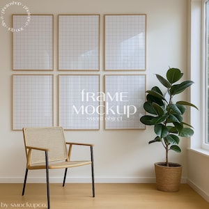 6 Frame Gallery Wall Mockup | Wall Art Display | Smart Object | Digital Prints | Interior Design | Instant Download I Frame Mockup Bundle