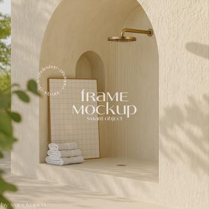 Bathroom Frame Mockup | Digital Smart Object PSD | Clean Wall Art Display | Poster Mockup Template I Frame Mockup I Spa Frame Mockup