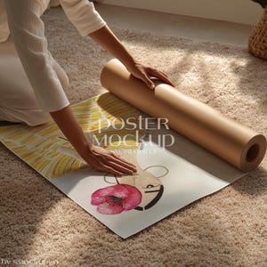 Poster Mockup With Person I Rolled Up Unrolling Rolling I Detailed CloseUp Hands A4 A3 ISO Smart Object Template Flat PSD Photoshop