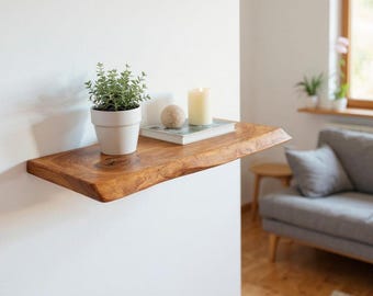 Live Edge Walnut Floating Shelf, Rustic Wood Wall Shelf with Hidden Bracket, Handmade Wooden Shelf, Wall Mounted Floating Shelf for Kitchen