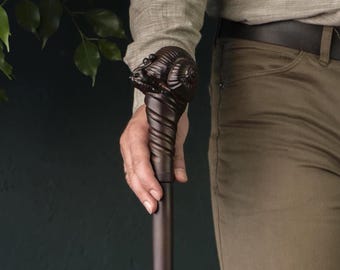 Snail Handle Wooden Walking Cane, Hand Carved Walking Stick, Handmade Hardwood Cane, Vintage Unisex Mobility Aid, Gift for Him or Her