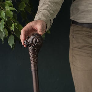 Wooden Wizard Walking Stick, Handmade Knob Handle Cane, Snail Head Cane, Designer Cane for Men, Hand Carved Stick, Sizes 36-41 Inches Cane