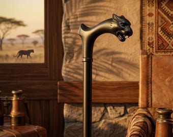 Gesneden houten panterwandelstok, aangepaste lengte 30-41 inch wandelstok, stijlvolle wandelstok voor heren, premium Safari Lion Cheetah Art Cane