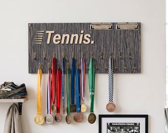 Tennis Medal Display Rack, Personalized Wooden Medal Holder, Sports Award Organizer, Tennis Room Decor, Athlete Gift, Tournament Gift