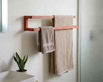 Wooden Double Towel Bar, Wall Mounted Towel Rack, Modern Bathroom Holder, Minimalist Towel Rail, Natural Wood Bath Decor, Hand Towel Hanger