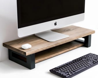 Wooden Monitor Stand with Shelf, Office Desk Stand, Desktop Organizer in Multiple Sizes, PC Laptop Riser, Computer Desk Tidy, Desk Organizer