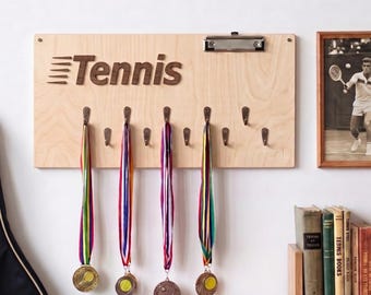 Wooden Medal Hanger, Sports Medal Holder, Wall Mounted Medal Display Rack, Athlete Gift, Tennis Room Decor,