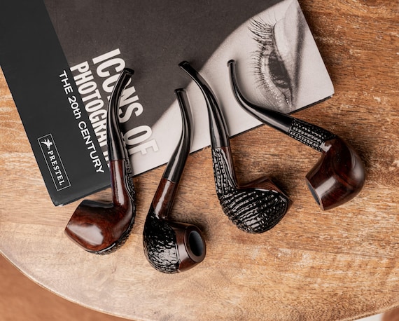 bent tobacco pipes Obetis Ebony Pipe - Handmade Wooden Smoking Pipe for Men Obetis Rusticated Briar Bent Pipe