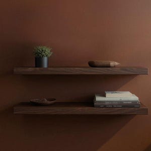 Modern Floating Shelf, Long Book Shelf, Bathroom Shelves with Bracket, Solid Wood Shelf, Custom Floating Shelf, Home Office Shelf Aesthetic