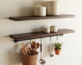 Floating Shelf with Hidden Bracket, Wall Mounted Shelf for Living Room, Solid Ash Wood Minimalist Decor, Modern Wall Shelf for Bathroom