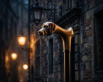 Custom Dog Handle Walking Stick, Handcrafted Wooden Cane for Men, Luxury Brass Look Gentleman Cane, Unique Antique Style Walking Accessory