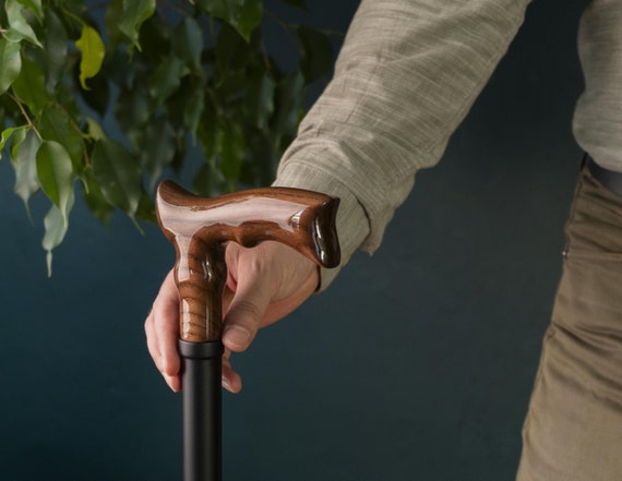 Wooden Walking Cane for Men and Women, Carved Walking Stick, Victorian Cane, Derby Cane, Solid Wood Cane, Lightweight Cane, Husband Gift