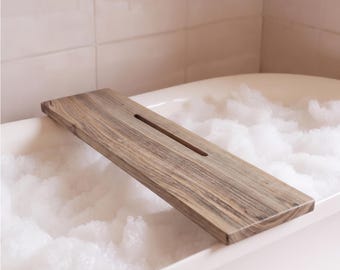 Wooden Bath Caddy, Walnut Color Ash Wood Bathtub Tray, Minimalist Bathroom Decor, Modern Spa Bath Board, Tablet Stand, Housewarming Gift