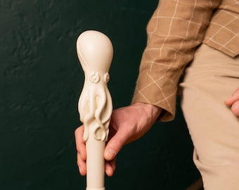 Octopus Walking Stick, Handmade Carved Wooden Cane, Unique Artistic Walking Aid, Nautical Decor Gift, Custom Length Walking Cane